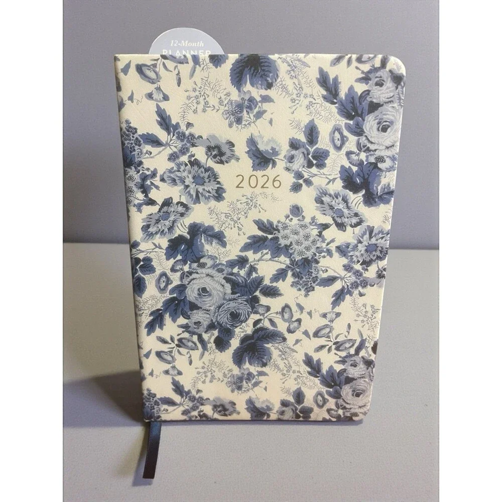 Eccolo World Planner Floral Hardcover Daily Weekly Calendar Organizer BLUE/WHITE